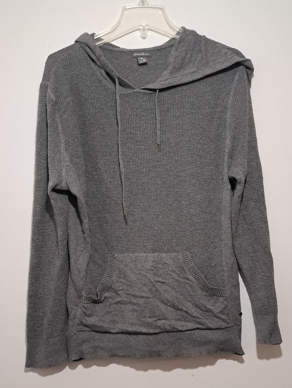 Eddie Bauer Women’s Gray Hooded Waffle-Knit Sweater